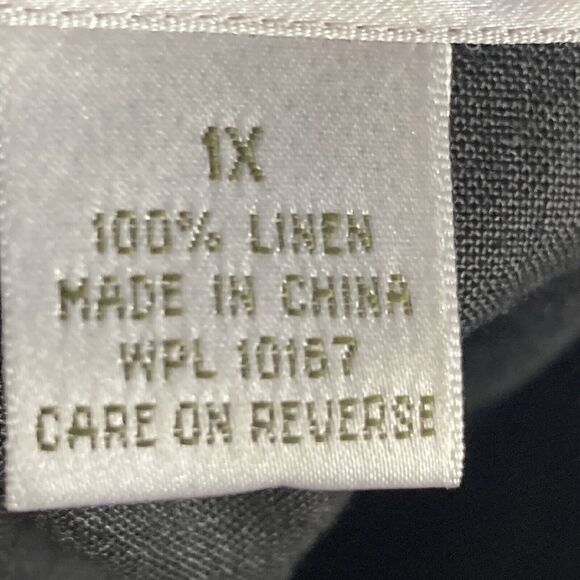 Sutton Studio Shirt Womens 1X Black Linen Roll Tab Button Down Collared - Picture 6 of 8